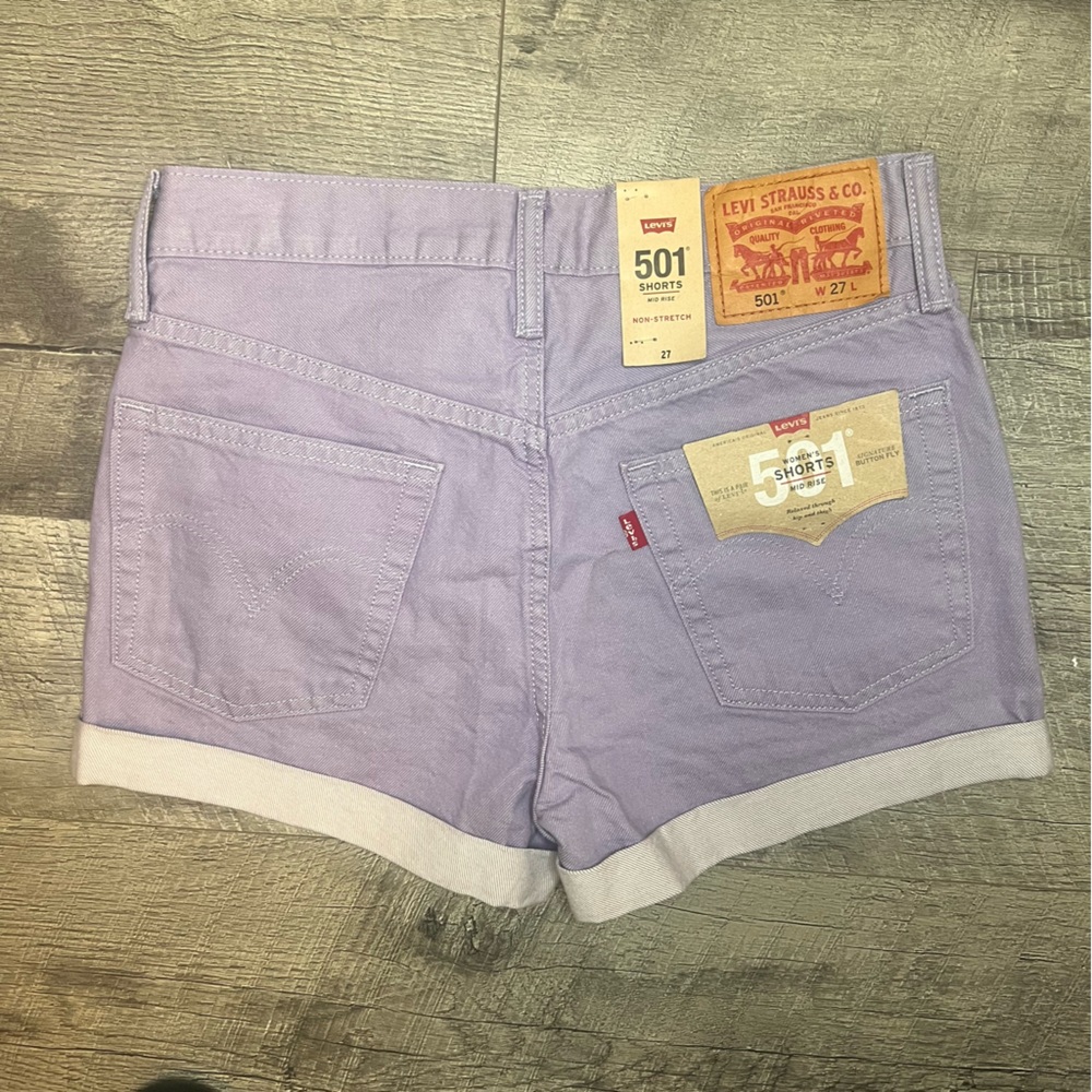 LEVI’S New 501 Jean Shorts Mid Rise Purple Denim Button